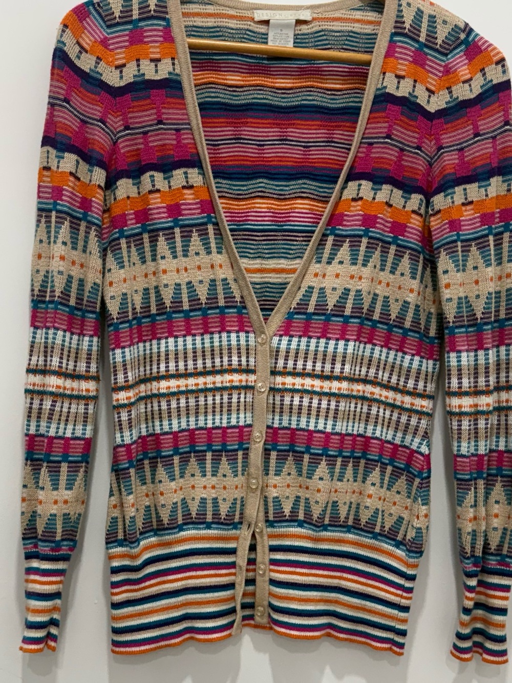 Design History Multicolor Geometric Cardigan Sweater Size S Boho